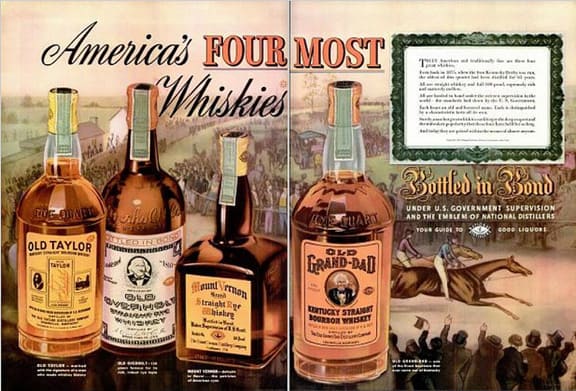 1938 Vintage Advert - America's Fourmost Whiskies: Old Taylor, Old Overhold, Mount Vernon & Old Grand-Dad