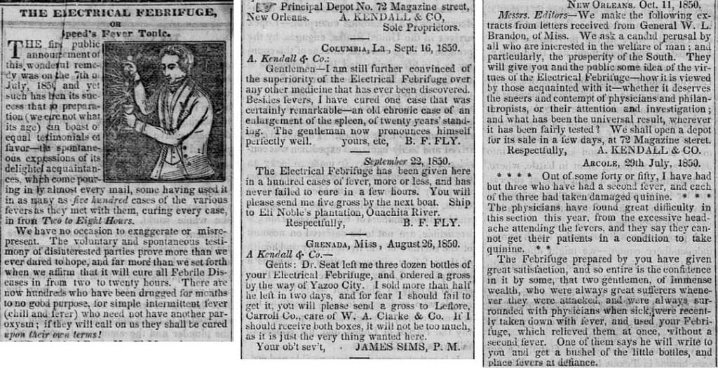 Kendall Ad - Weekly Journal - Galveston Tex - June 3 1851 - part 1