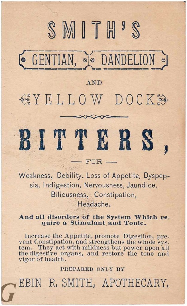 Smith's Gentian, Dandelion and Yellow Dock Bitters B