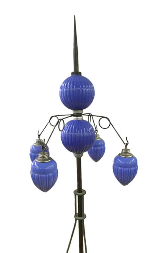 Blue Milk Glass Barnett Pleated Round balls and pendents