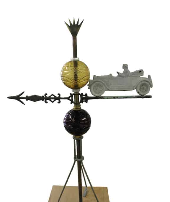 Antique Car and Moon and Star Lightning Rod Balls