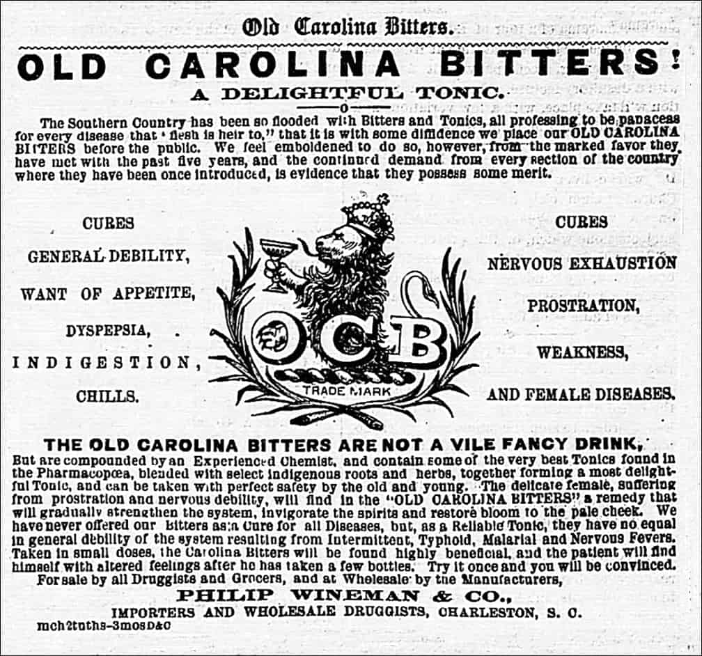 Old Carolina Bitters, Goodrich, Wineman & Co., advertisement – The Sumpter Watchman (Sumterville, S.C.) May 4, 1870