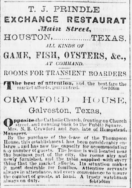 T J Prindle Restaurant - Tri-Weekly Telegraph - Houston Tex - Feb 28 1866