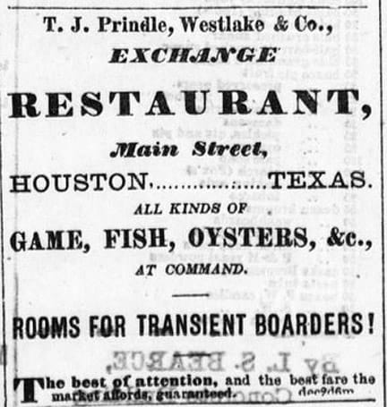 T J Prindle Westlake and co Restaurant - Tri-Weekly Telegraph - Houston Tex - Dec 13 1865