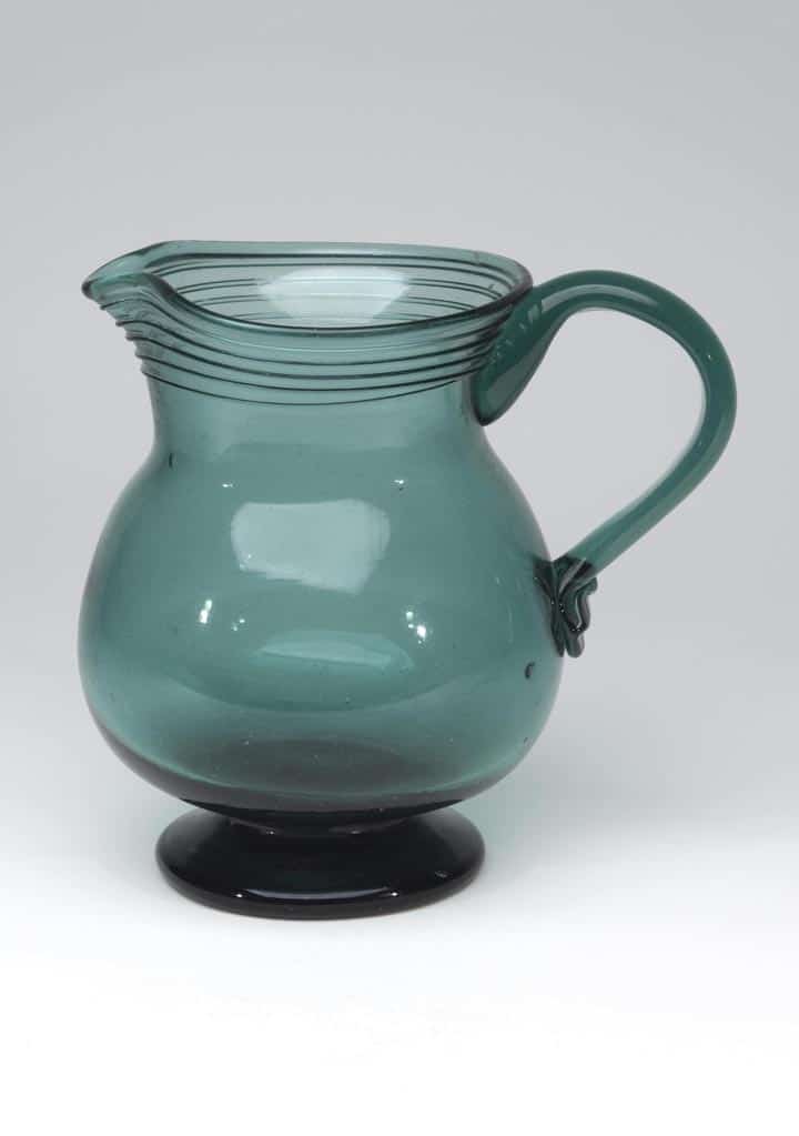 Rare freeblown pitcher, probably made by the Willington (Conn.) Glass Works circa 1815-1850, 6 5/8 inches tall (est. $10,000-$20,000).