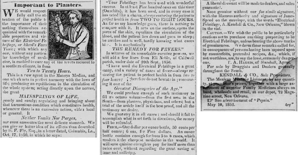 Kendall Ad - The Star State Patriot - Marshall Tex - Feb 14 1852